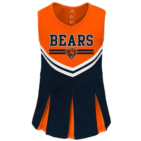 NWT NFL X Chicago Bears Toddler Cheerleading Dress Set Girls 4T Orange Blue Snap - Picture 1 of 9